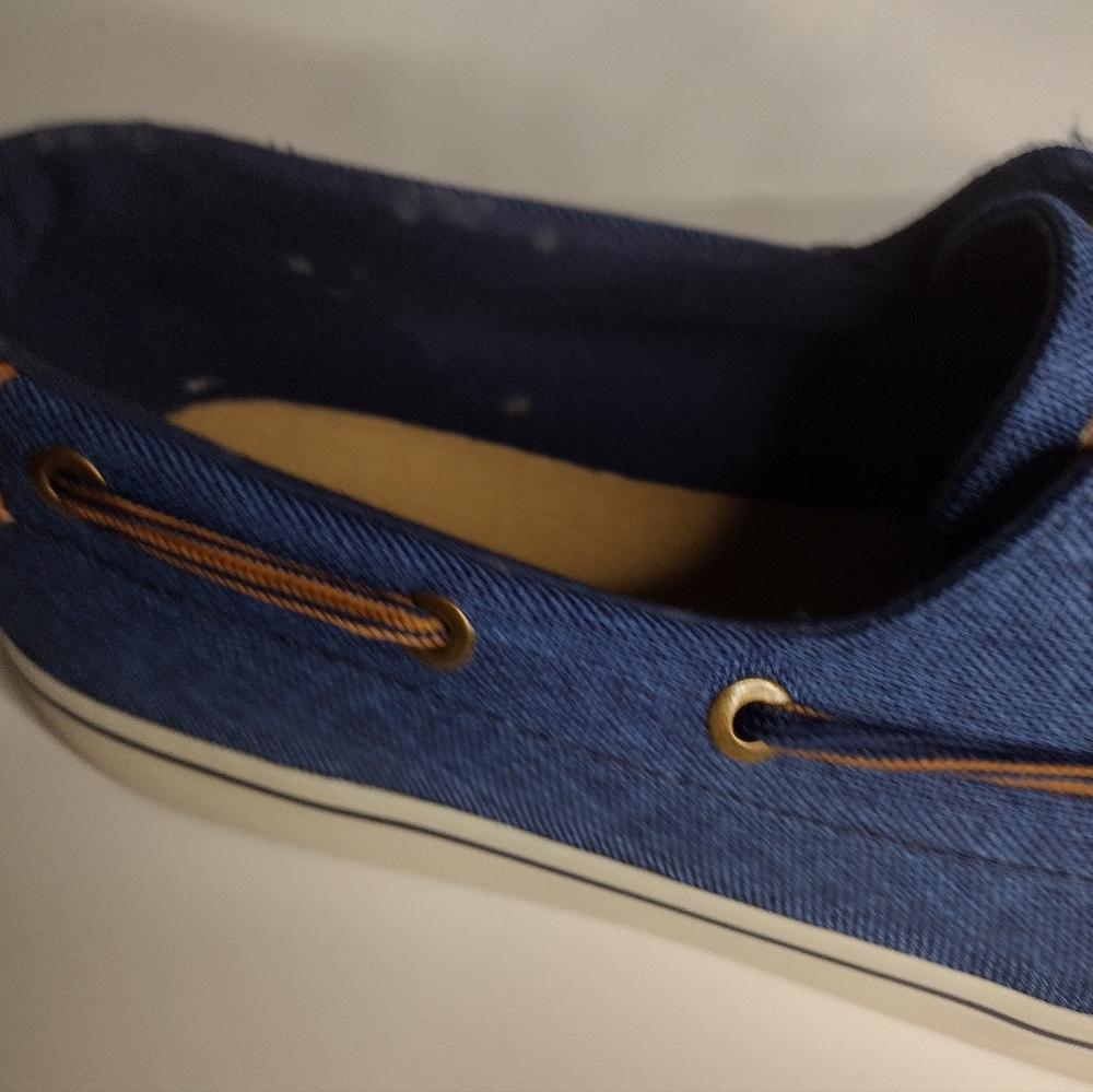 TOMMY HILFIGER Men's Dark Blue Texture Canvas Fabric Boat Deck Shoes - Picture 4 of 5